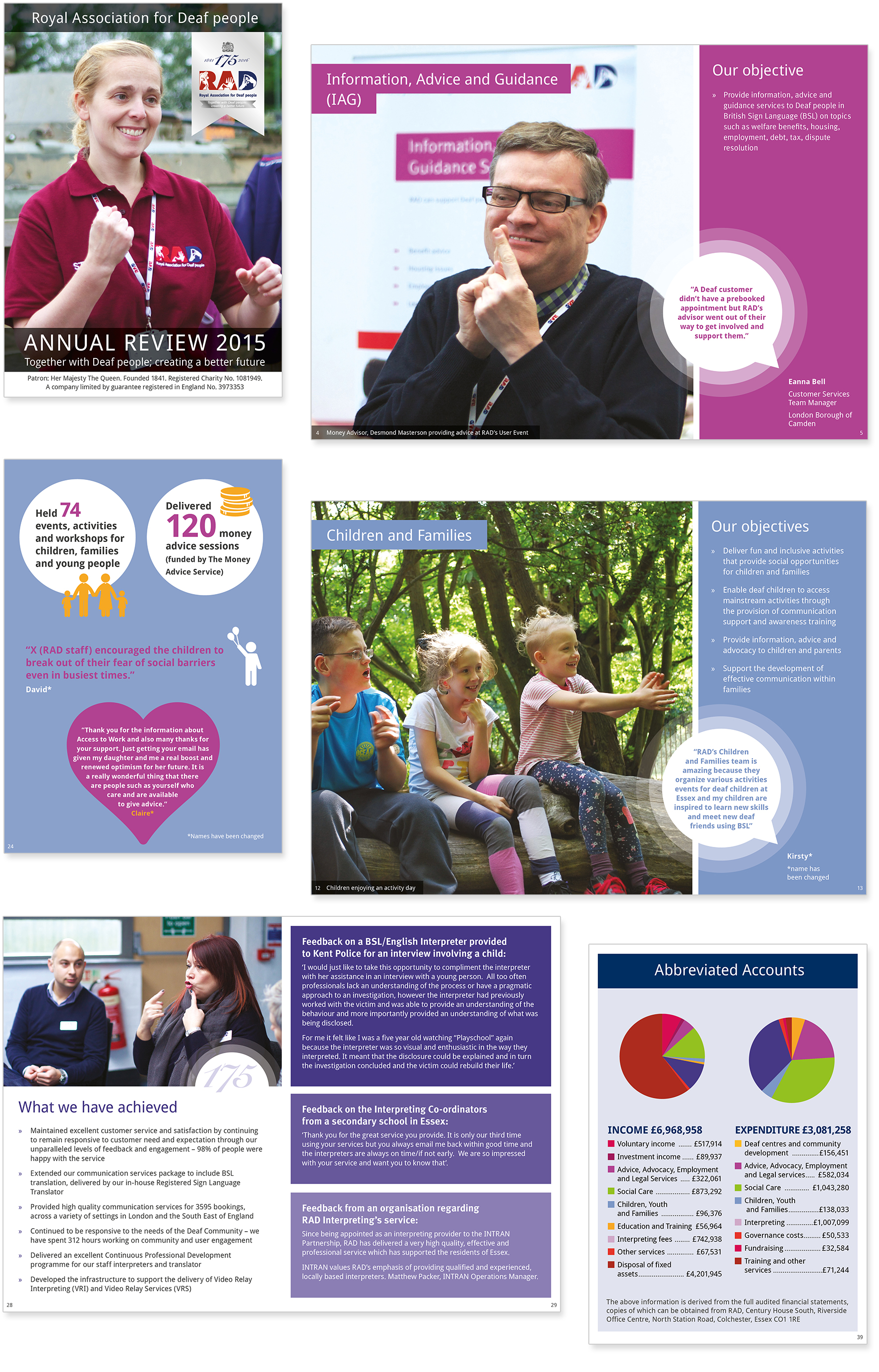 Sample pages from Annual Review for Royal Association for Deaf People.